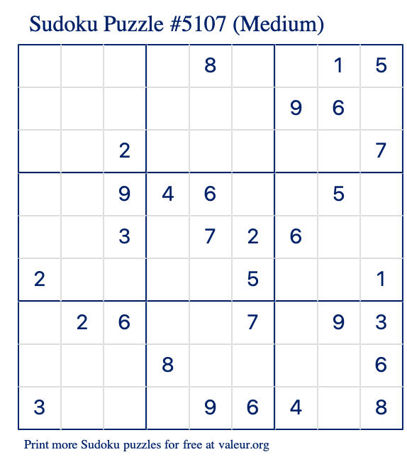 Free Printable Medium Sudoku Puzzle number 5107