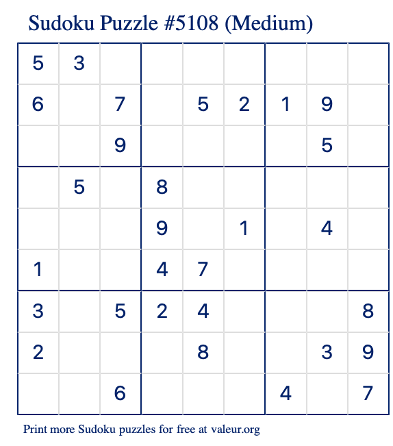Free Printable Medium Sudoku Puzzle number 5108