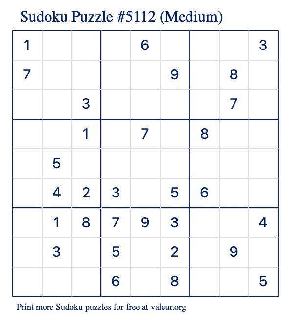 Free Printable Medium Sudoku Puzzle number 5112