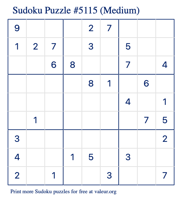 Free Printable Medium Sudoku Puzzle number 5115