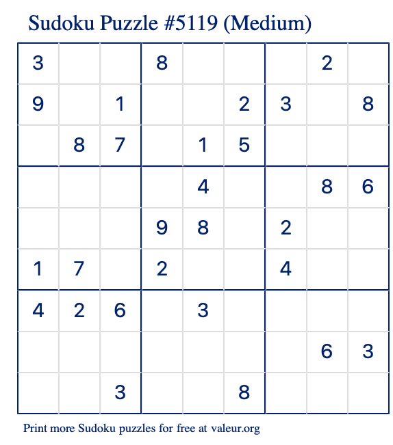 Free Printable Medium Sudoku Puzzle number 5119