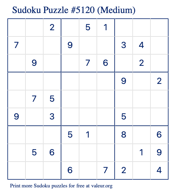 free printable medium sudoku with the answer 5120