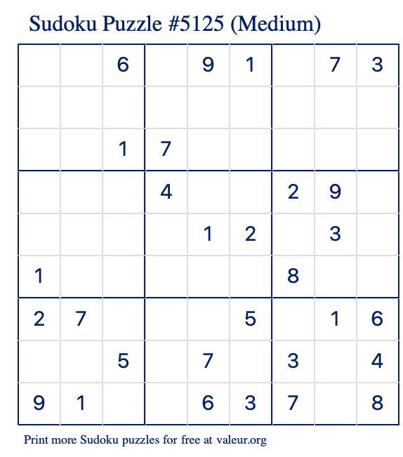 Free Printable Medium Sudoku Puzzle number 5125