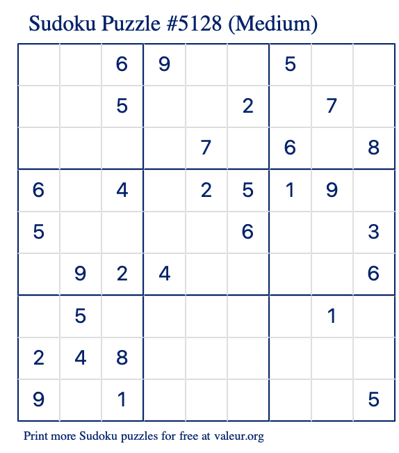 Free Printable Medium Sudoku Puzzle number 5128
