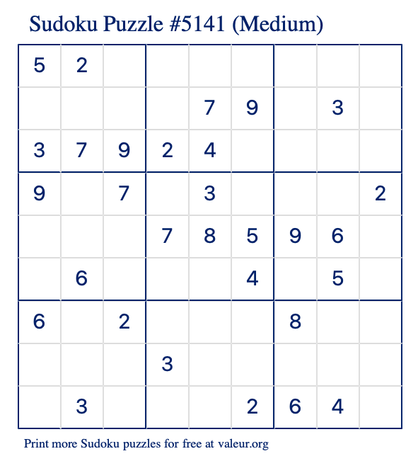 Free Printable Medium Sudoku Puzzle number 5141