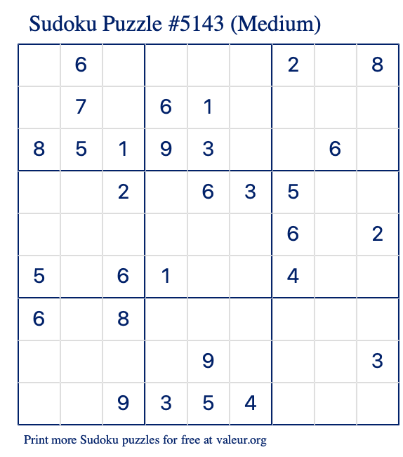 Free Printable Medium Sudoku Puzzle number 5143