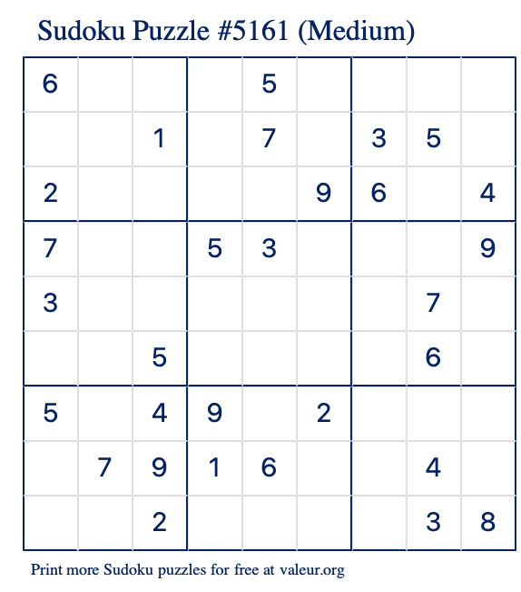 Free Printable Medium Sudoku Puzzle number 5161