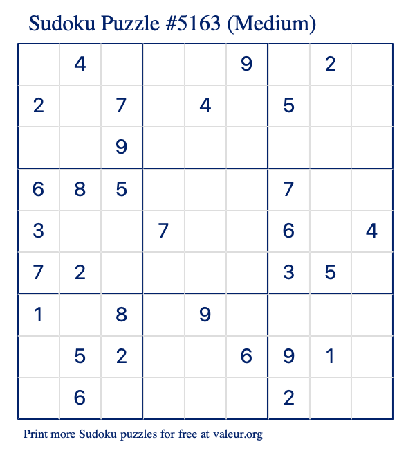 Free Printable Medium Sudoku Puzzle number 5163