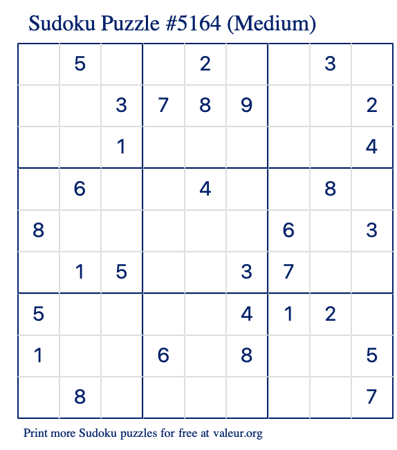 Free Printable Medium Sudoku Puzzle number 5164