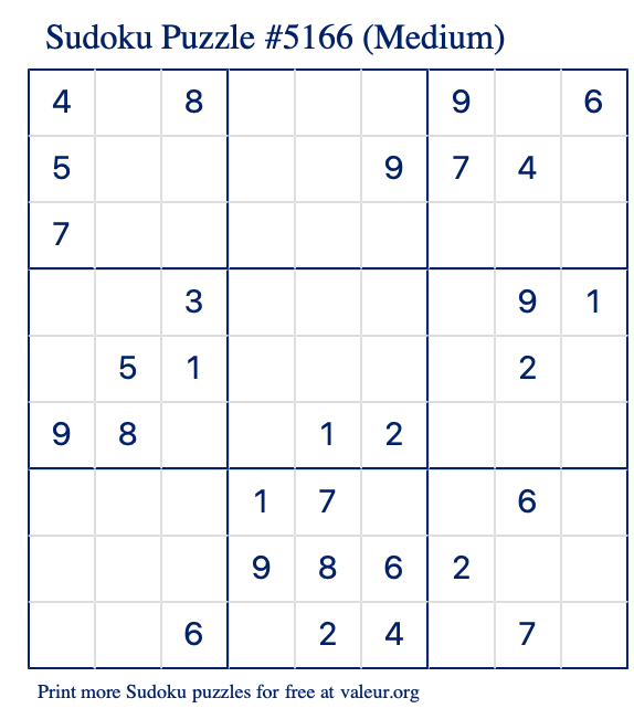 Free Printable Medium Sudoku Puzzle number 5166