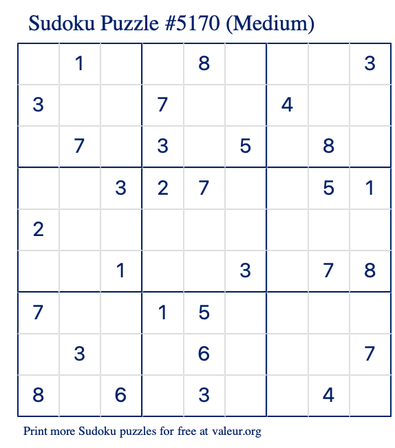 Free Printable Medium Sudoku Puzzle number 5170