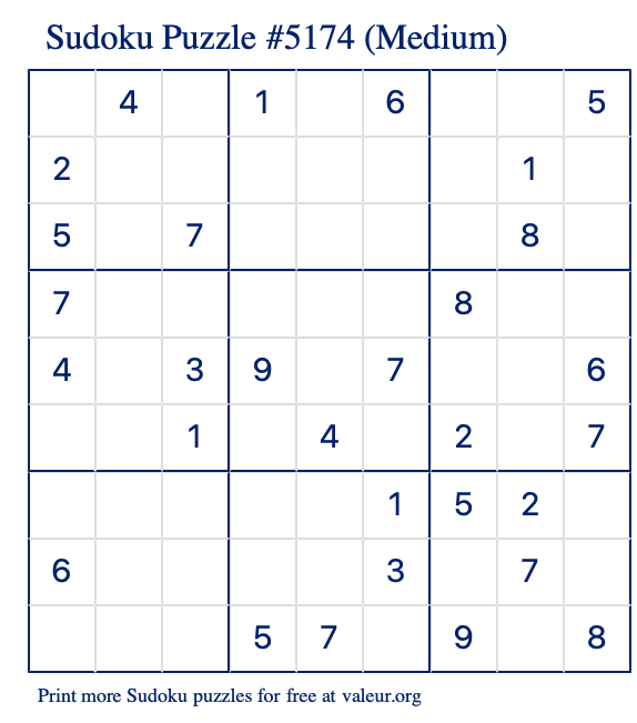 Free Printable Medium Sudoku Puzzle number 5174