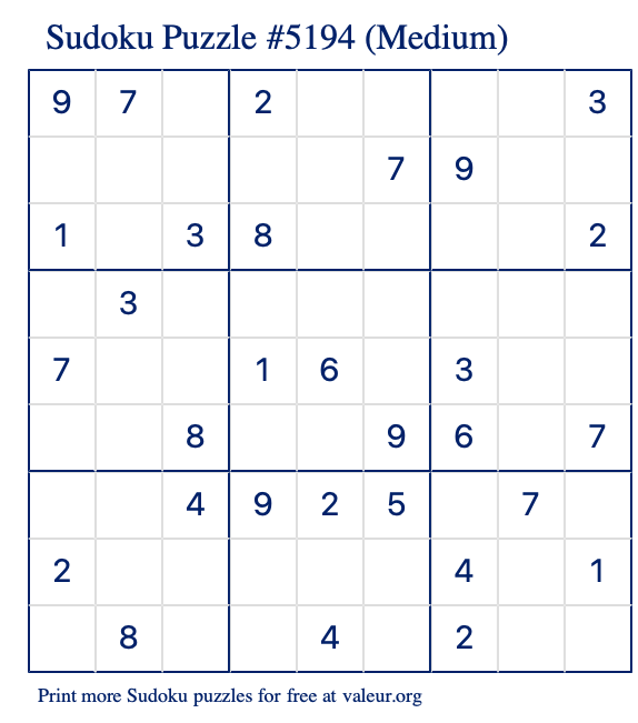 Free Printable Medium Sudoku Puzzle number 5194