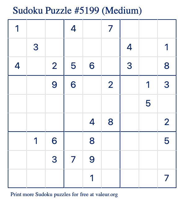 Free Printable Medium Sudoku Puzzle number 5199