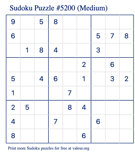 Free Printable Medium Sudoku Puzzle number 5200