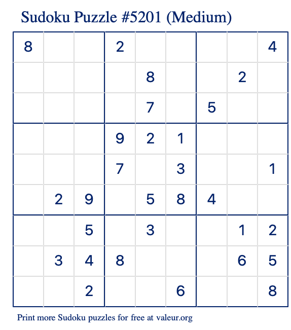 Free Printable Medium Sudoku Puzzle number 5201