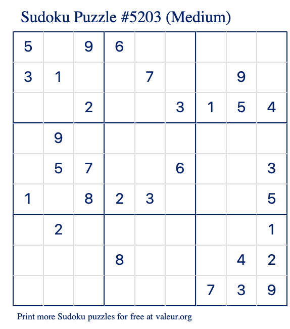 Free Printable Medium Sudoku Puzzle number 5203