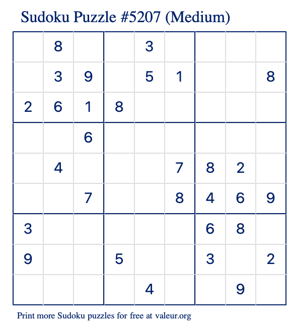 Free Printable Medium Sudoku Puzzle number 5207