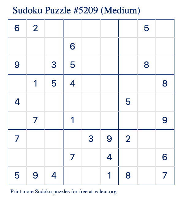 Free Printable Medium Sudoku Puzzle number 5209