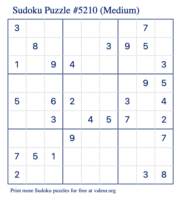 Free Printable Medium Sudoku Puzzle number 5210