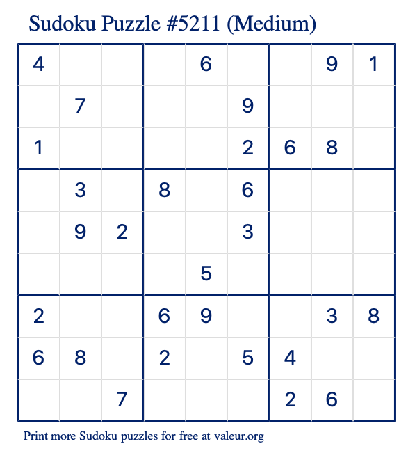 Free Printable Medium Sudoku Puzzle number 5211