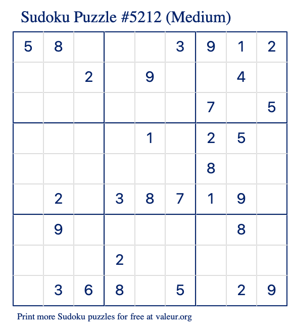 Free Printable Medium Sudoku Puzzle number 5212