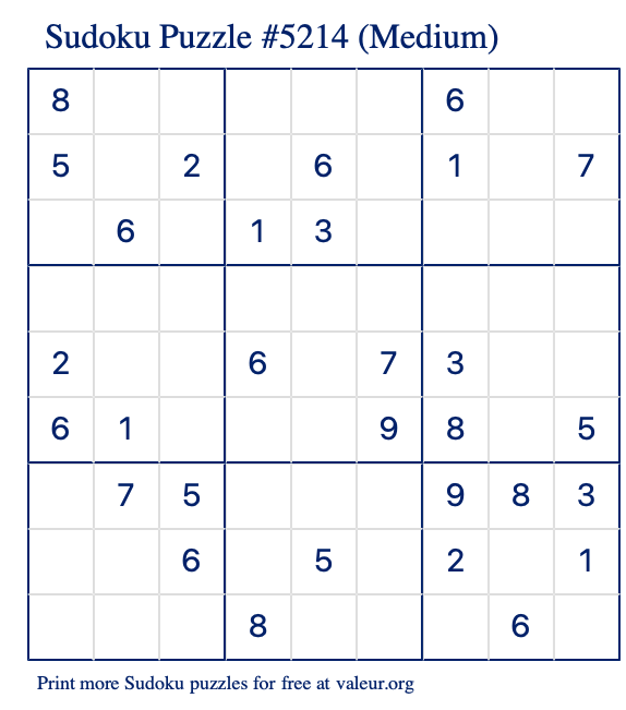 Free Printable Medium Sudoku Puzzle number 5214