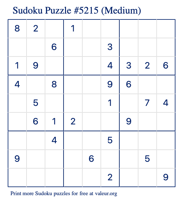 Free Printable Medium Sudoku Puzzle number 5215