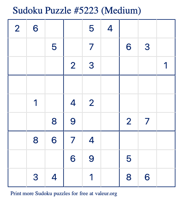 Free Printable Medium Sudoku Puzzle number 5223
