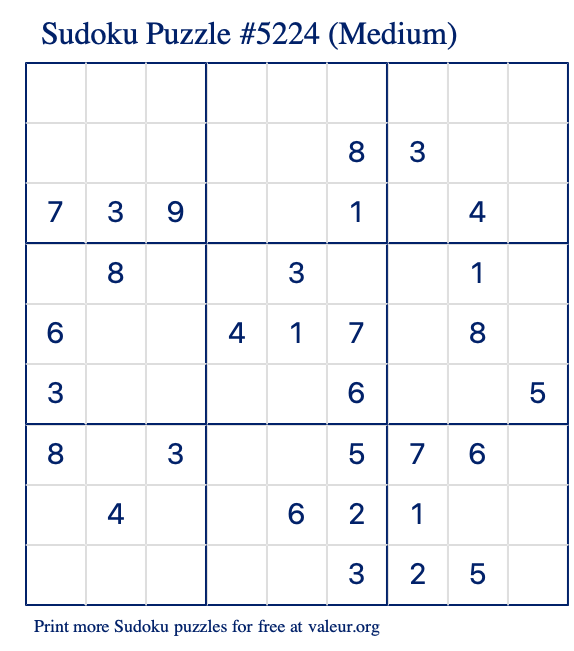 Free Printable Medium Sudoku Puzzle number 5224