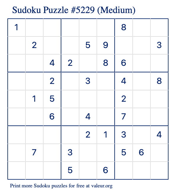 Free Printable Medium Sudoku Puzzle number 5229
