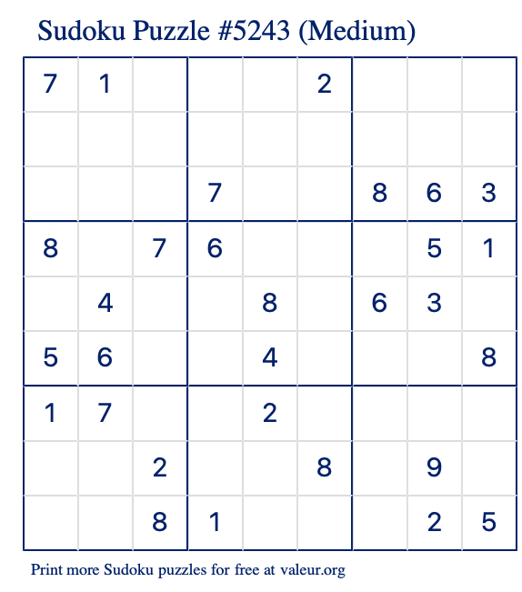 Free Printable Medium Sudoku Puzzle number 5243