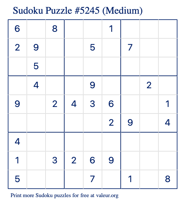 Free Printable Medium Sudoku Puzzle number 5245