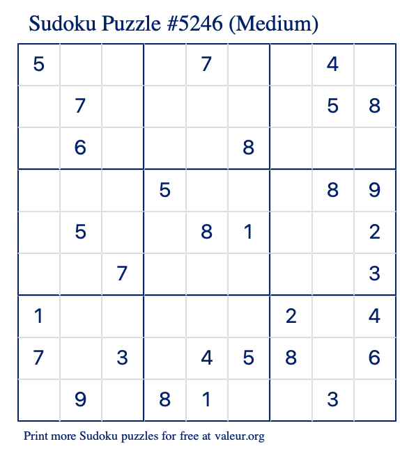 Free Printable Medium Sudoku Puzzle number 5246