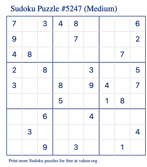 Free Printable Medium Sudoku Puzzle number 5247