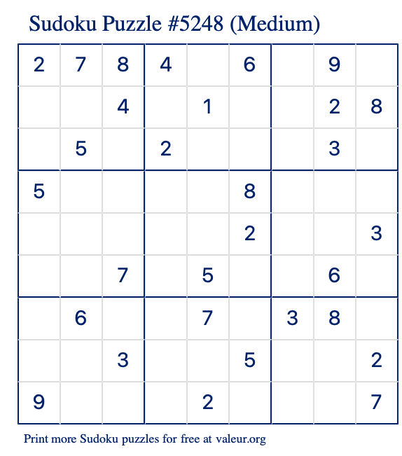 Free Printable Medium Sudoku Puzzle number 5248