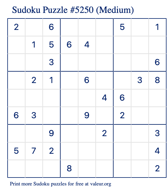 Free Printable Medium Sudoku Puzzle number 5250