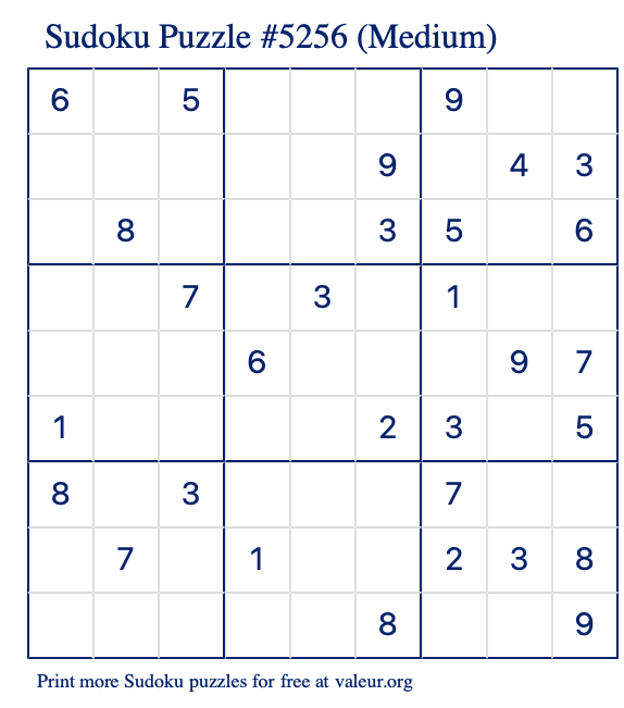 Free Printable Medium Sudoku Puzzle number 5256