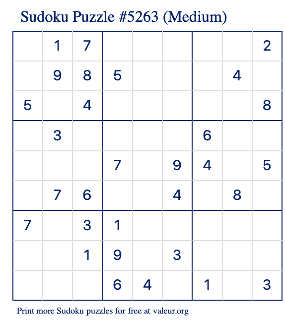 Free Printable Medium Sudoku Puzzle number 5263