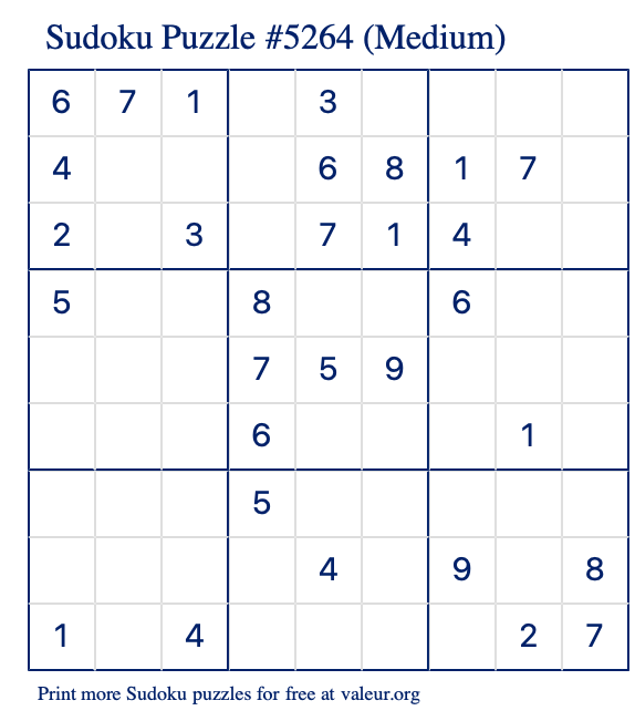 Free Printable Medium Sudoku Puzzle number 5264