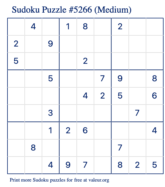 Free Printable Medium Sudoku Puzzle number 5266