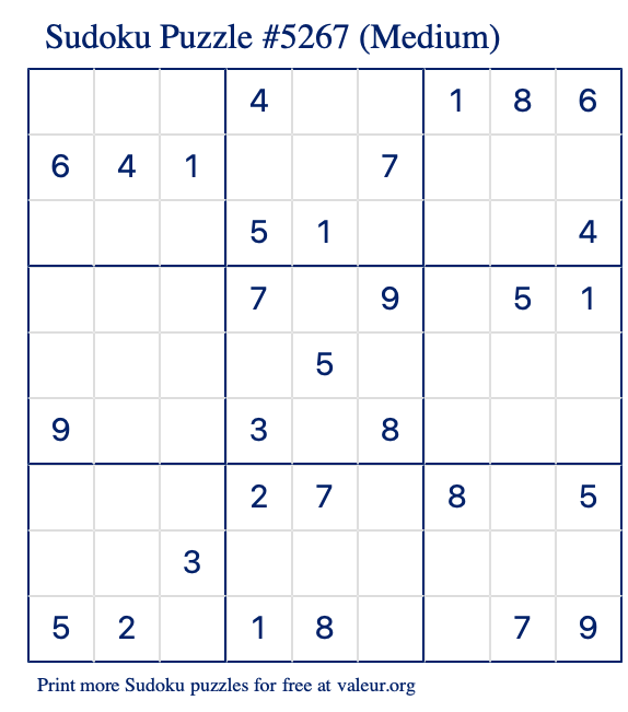 Free Printable Medium Sudoku Puzzle number 5267