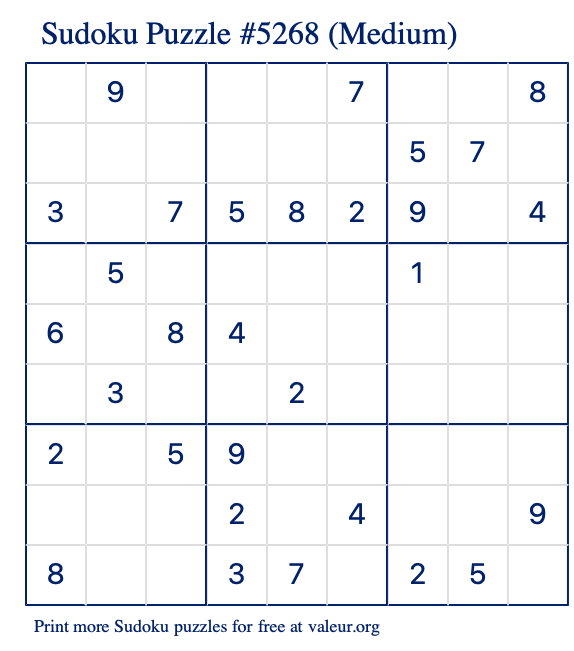 free printable medium sudoku with the answer 5268