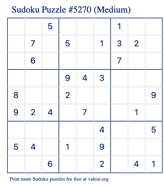 Free Printable Medium Sudoku with the Answer #5270