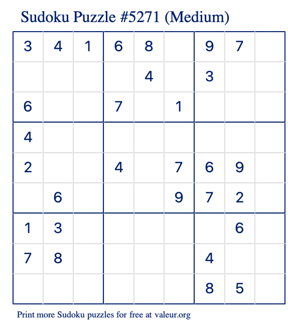 Free Printable Medium Sudoku Puzzle number 5271