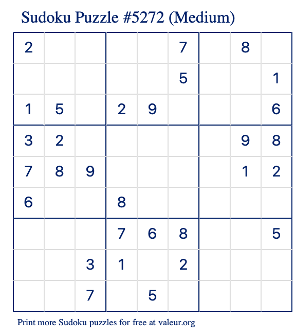 Free Printable Medium Sudoku Puzzle number 5272