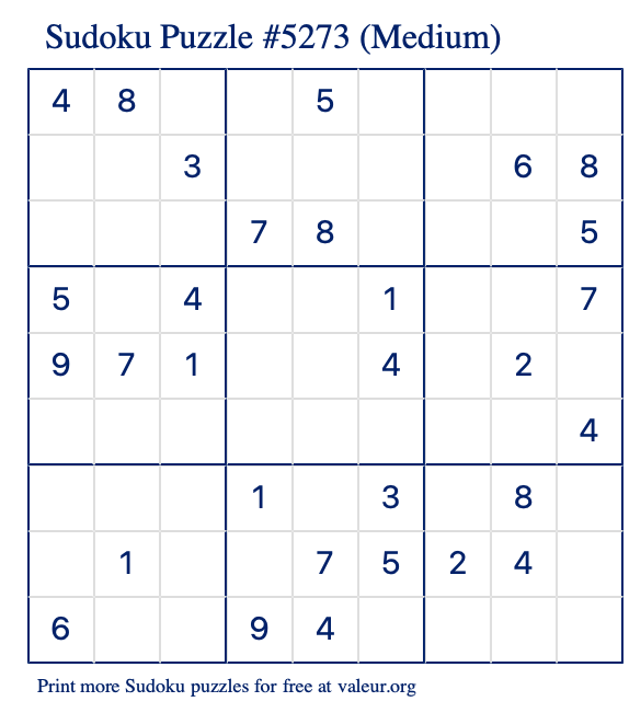 Free Printable Medium Sudoku Puzzle number 5273