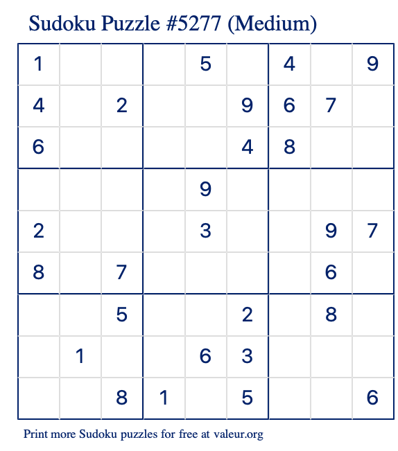 Free Printable Medium Sudoku Puzzle number 5277