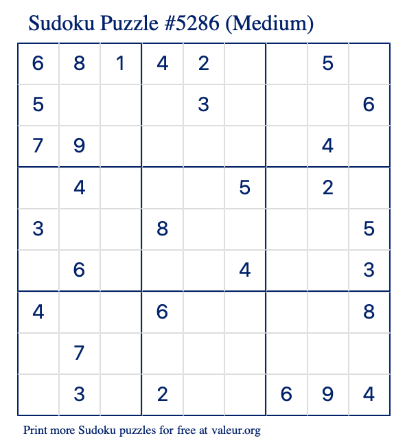 Printable Medium Sudoku Puzzles