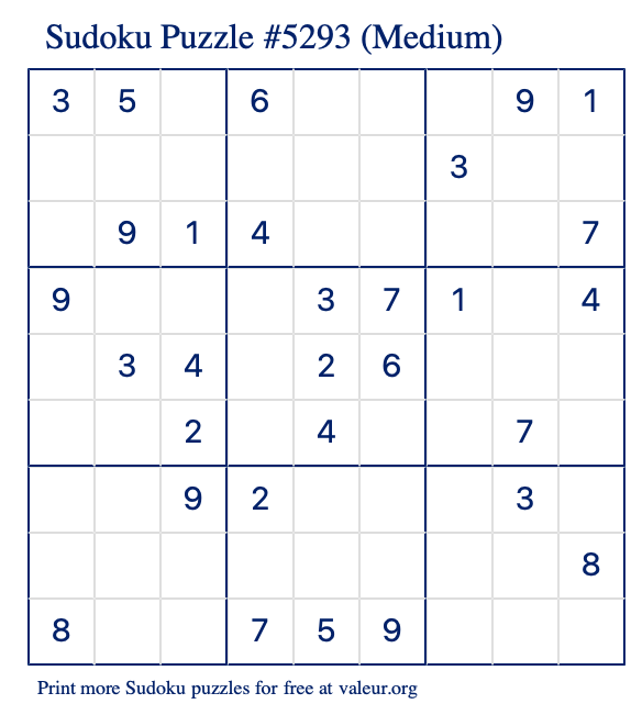 Free Printable Medium Sudoku Puzzle number 5293